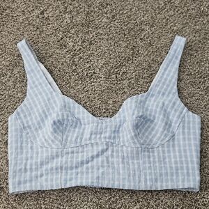 Elodie Light Blue Checkered Crop Top